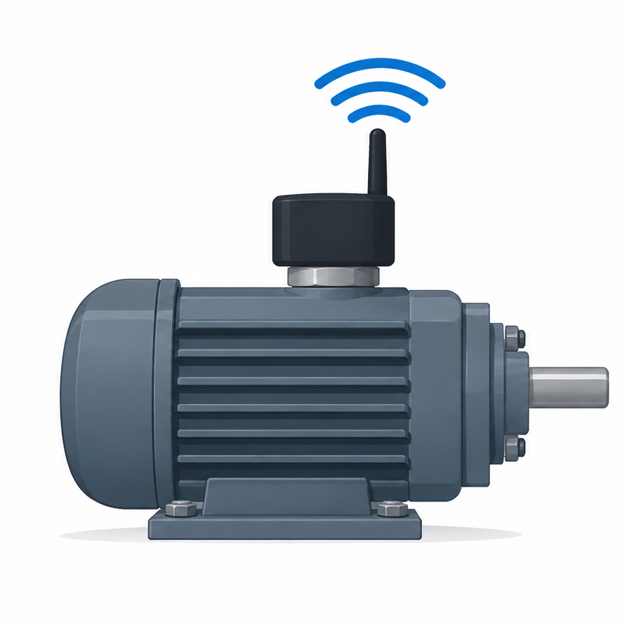 Electric motor with a wireless vibration sensor mounted on its housing
